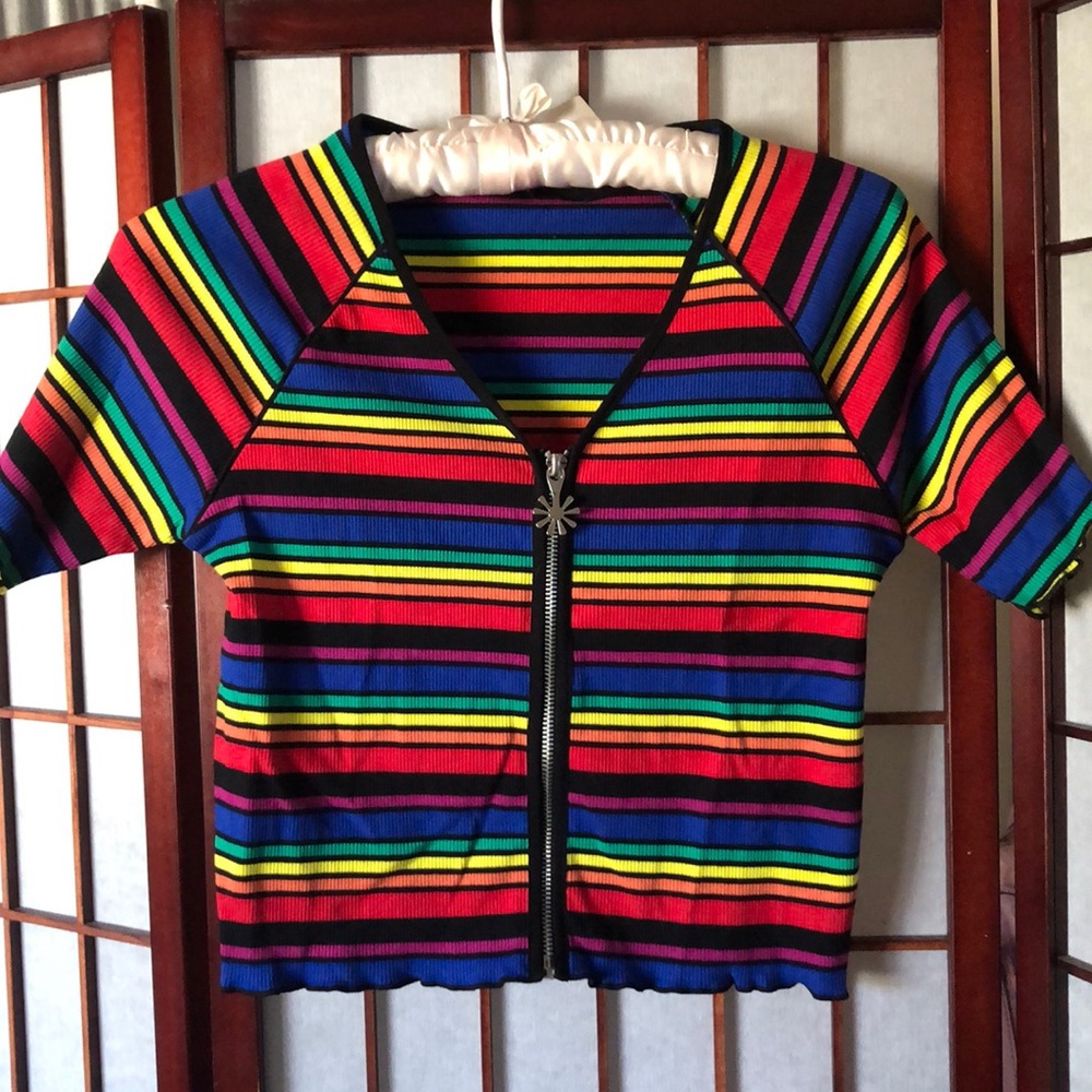 Dolls Kill x Delias rainbow stripe crop top